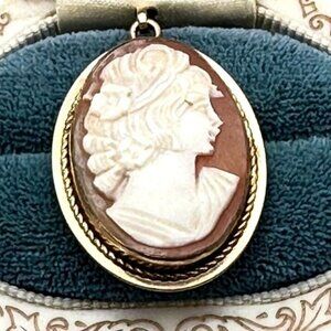Vintage Van Dell Womens Locket Shell Cameo Pendant Flowers 14K Gold Filled